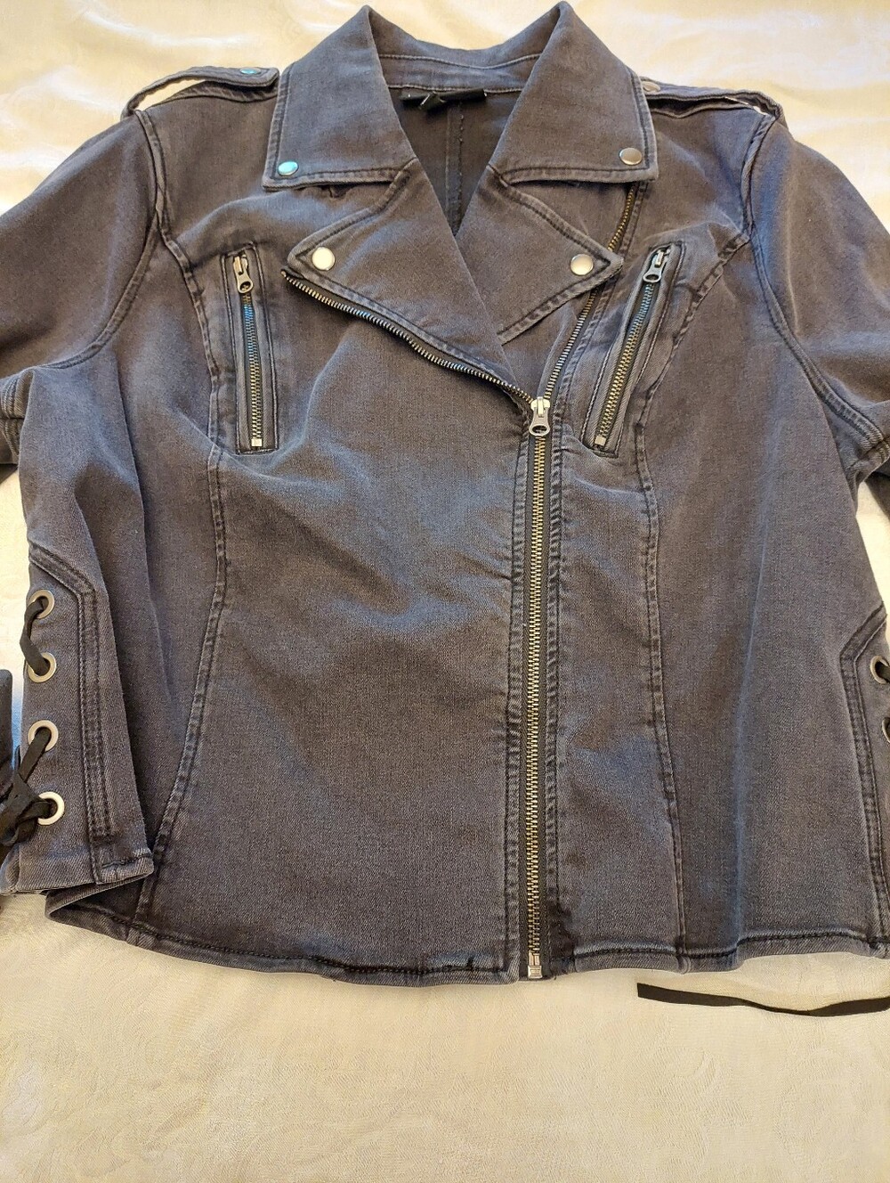 Lane Bryant Black Stretch Moto Corset Side Deniem Jean Jacket. Size 18 - Picture 6 of 14